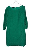 Talbots Women's Dress 3/4 Sleeve Lace Kelly Shift Scalloped Hem Green Size 8