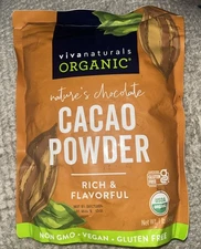 Organic Unsweetened Cacao Powder with Rich Dark Chocolate Flavor 454 g 1Lb NEW