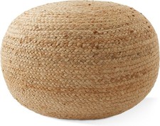 Hand-Braided Jute Pouf Ottoman Footrest 18" W x 18" D x 10-1/2" H Round Natural