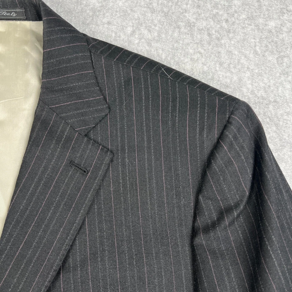 Isaia Napoli Wool Suit Set Coat Blazer Pants 44R Mens 34x33 Black Striped READ - Image 4 of 4