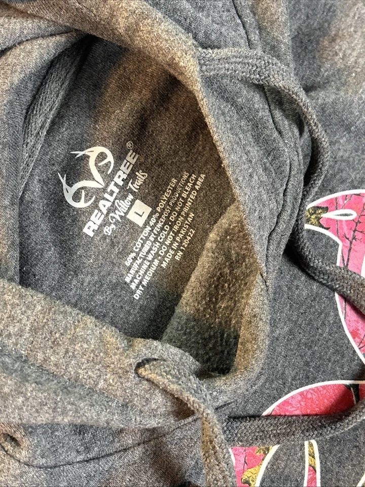女式 Realtree 粉红色迷彩标志连帽衫灰色套衫 L 码  — 第 3/4 张图片