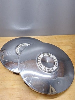 Chrome Steel John Deere Embossed Wheel Covers Hub Caps Used 8 Inch PAIR