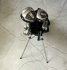 Black/Orange Nylon 7-Way Stand Golf Bag, Holds 14 Clubs + Entire Club Set