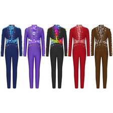 Women Leotard Outfit Jumpsuit Costume Gymnastics Figure Skating Long Sleeve