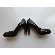 Tory Burch Reva Logo Block Heel Pumps Womens 8.5M Black Patent Leather