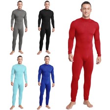 Men's Stretchy Jumpsuit Mock Neck Long Sleeve Back Zip-up Bodycon Yoga Bodysuit