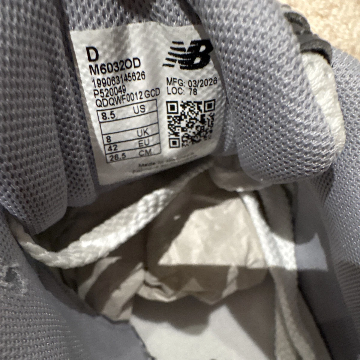 Zapatillas de deporte New Balance M6032OD gris/blanco/negro para hombre UK 8 EU 42 US 8.5 D