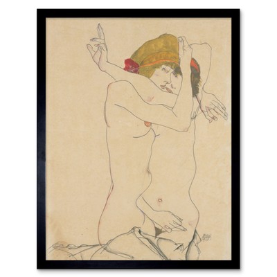 Schiele Two Women Embracing Painting Wall Art Print Framed 12x16