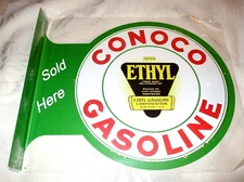 CONOCO GASOLINE Double-Sided Imprint Metal Flange Sign #01 - NEW