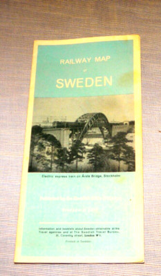 VINTAGE  MAP RAILWAY MAP OF SWEDEN WITH MIDNIGHT SUN SWEDISH RAILWAYS 1937