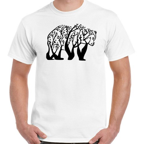 Bear T-Shirt Tree Mens Funny Abstract Art Wild Animal Top Outdoors Trekking Top - Picture 12 of 25