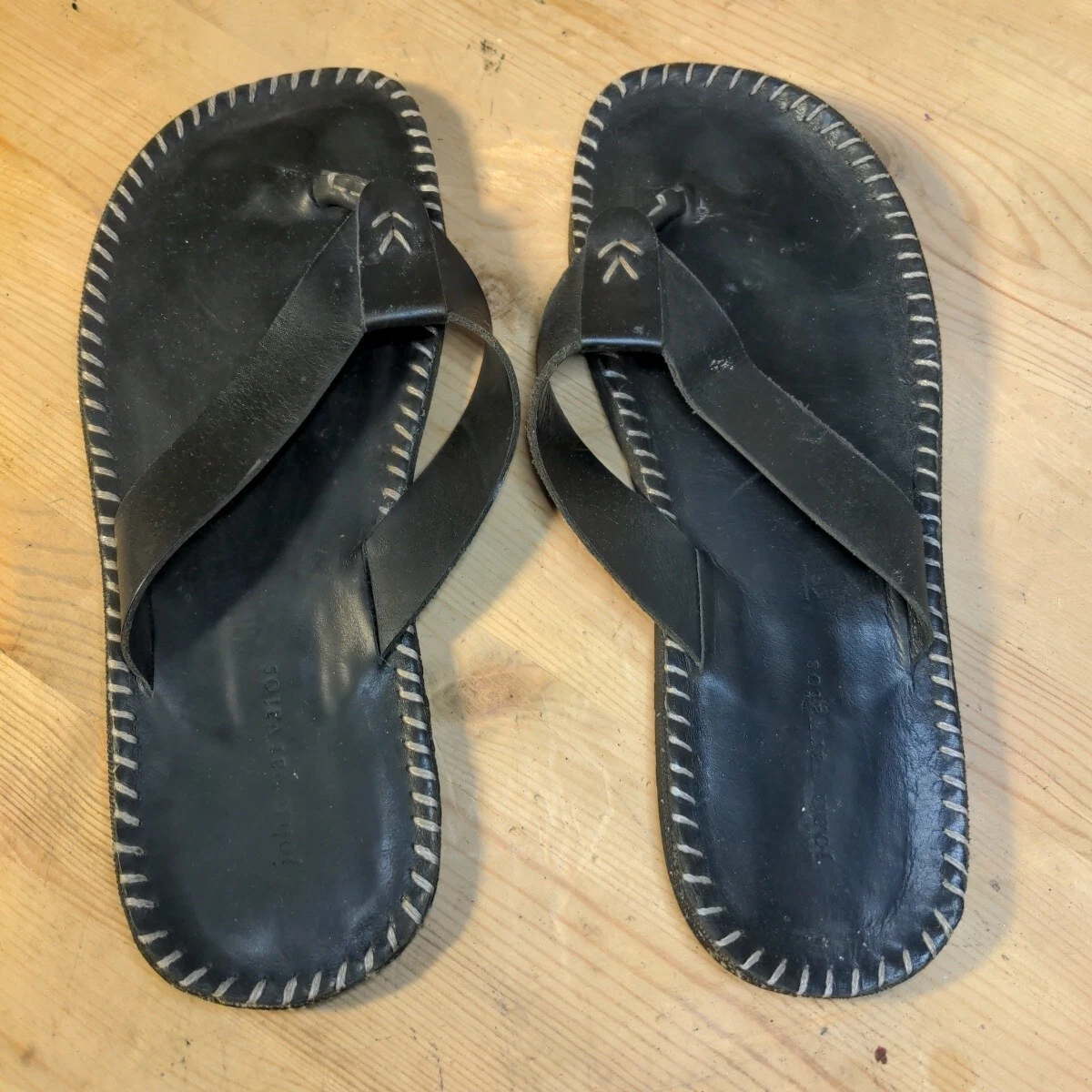 John Varvatos Mens 12 Flip Flop Sandal Black Leather