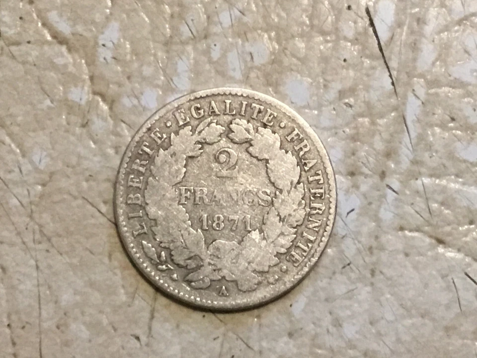 1871 A FRANCE 2 FRANCS SILVER COIN  RARE 2  Coin Lot Free Bonus Coin - Image 2 of 3