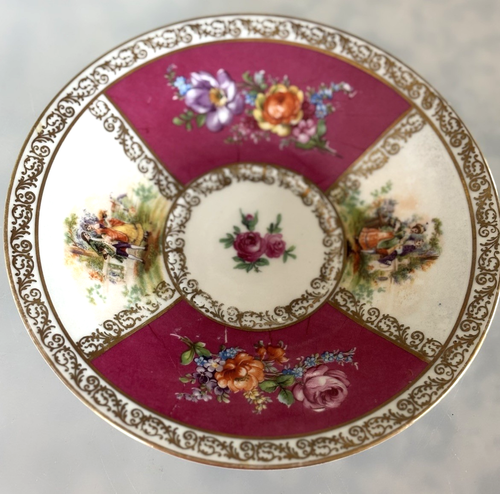 2 Vintage Royal Dresdner Bavaria Saucers 6" Red Panel Quatrefoil Carl Schumann - Picture 3 of 7
