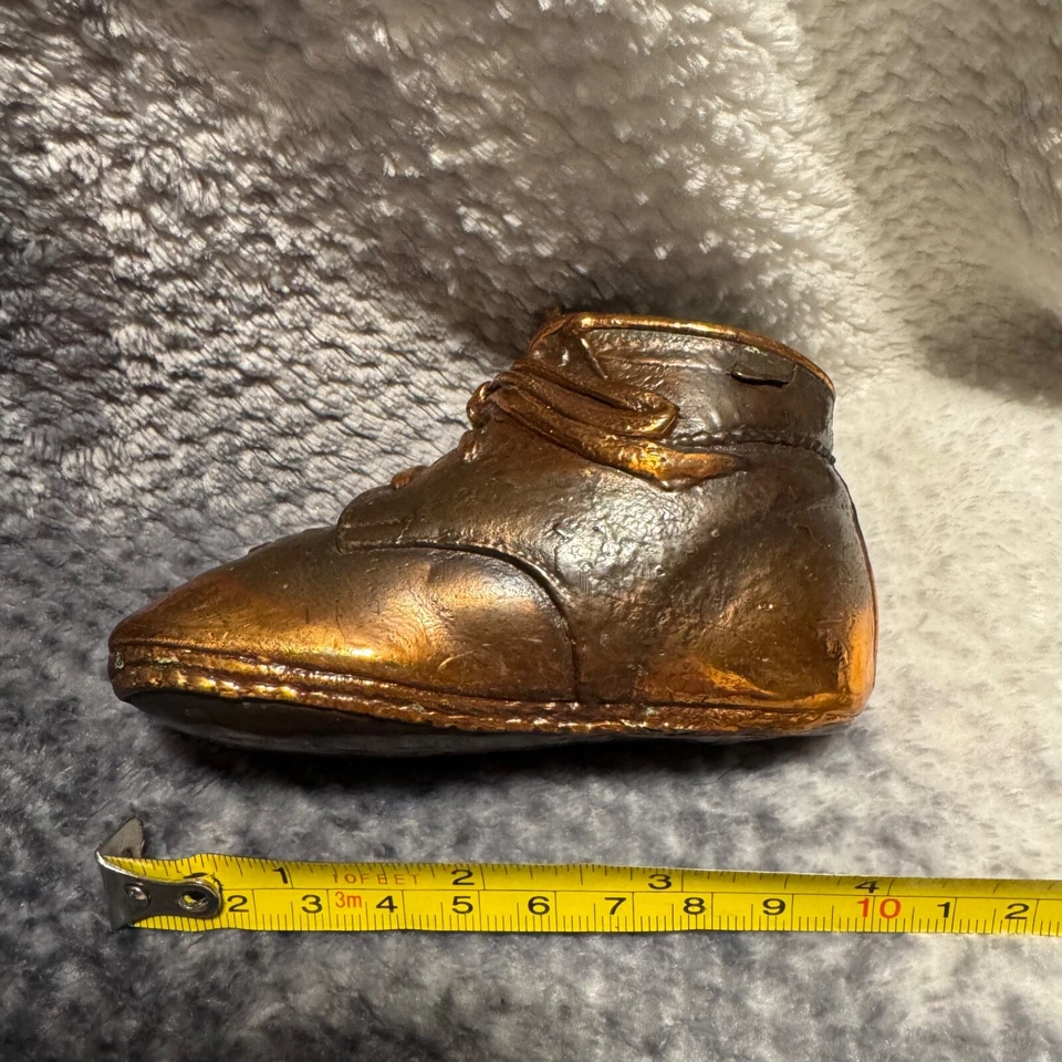 Vintage Bronzed Dipped Baby Shoe Decor Single Shoe Stamped C 2733 - Image 3 of 4