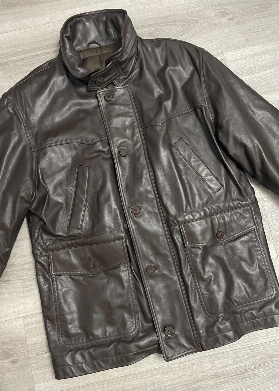 Giacca di pelle vintage Yves Saint Laurent YSL taglia 50 XL marrone