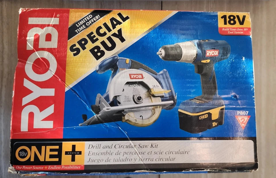 New Ryobi ONE+ 18V Cordless 2-Tool Combo Drill & Circular Saw Kit Model #P807  - Image 3 of 4