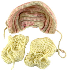 Vintage Hand-Made Baby Booties and Bonnet, used MM 