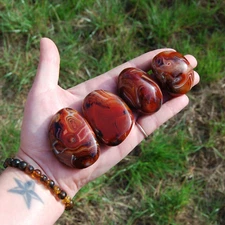ONE Red Sardonyx Banded Agate Crystal Palm Stone, Madagascar