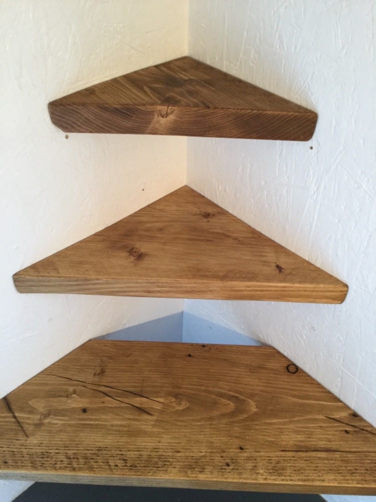 SET OF 3 RECLAIMED WOODEN CORNER SHELVES RUSTIC SHELF SCAFFOLD BOARD