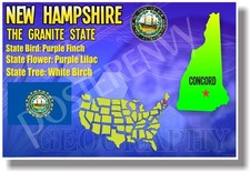New Hampshire Geography - NEW U.S State Travel POSTER