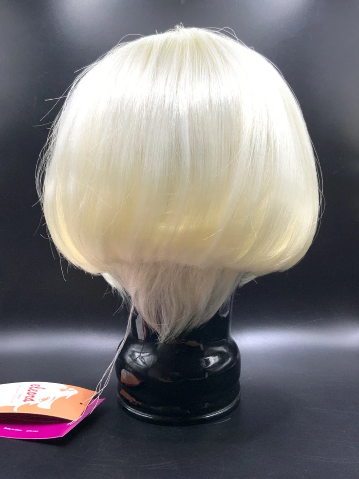 Peluca Bob corta recta con flequillo rubio platino fibra modacrílica pieza de cabello Foto 3 de 4