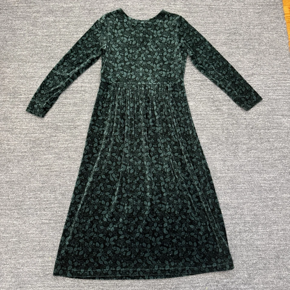 Maxi Vestido LL Bean Holly Berry Mujer 4 Pequeño Verde Terciopelo Manga Larga Floral Foto 2 de 4