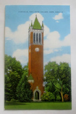 Carte postale ancienne années 30 en lin Campanile Iowa State College, Ames, Iowa