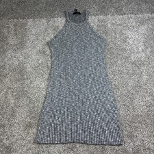 Forever 21 Dress Womens Medium Gray Ribbed Knit High Neck Halter Sleeveless Mini