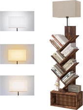 3-Tier Tree Bookshelf with 3-Color LED Lights, Small Narrow Tall Floor Standing