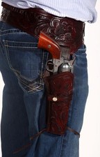 Western Leather Gun Holster Belt Hand Tooled Cowboy Revolver Pistol Belt Handmad