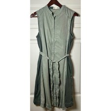 Anthropologie Marrakech M Green Utility Sleeveless Zip Front Tie Waist Dress