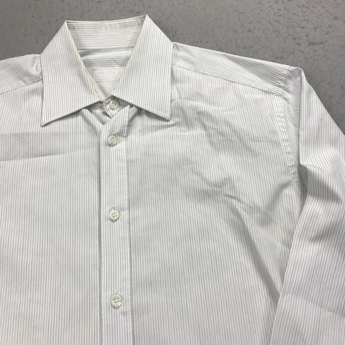 Camisa DE COLECCIÓN Prada Para Hombres 15 33 Blanco Azul Vestido a Rayas Italia Barrell Diseñador - Imagen 3 de 13
