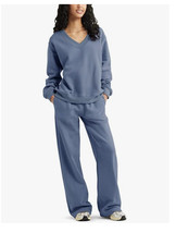Women Wide Tracksuit V Neck Activewear Lounge Wear Set Two Piece Outfit Stylish