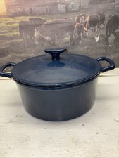 Sartén grande de hierro fundido esmaltada con tapa olla horno holandés pan pan azul