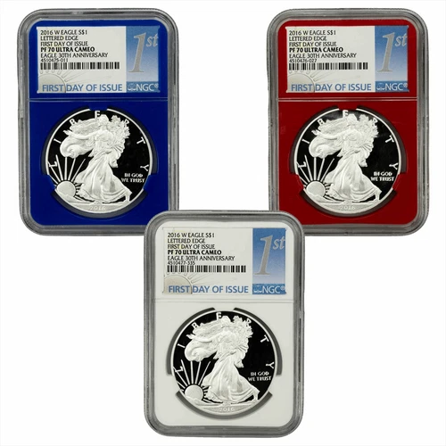 2016W Lettered Edge Proof Silver American Eagle $1 NGC PF 70 UCAM 3 Coin Set