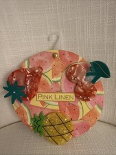 Pink Linen Fruit Hair Claw Clip Set Strawberry Cherry Pineapple Whimsical NEW