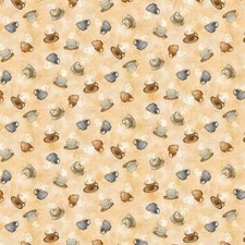 Coffee Cups Beige Tossed Small 100 Cotton FABRIC priced by the Yard