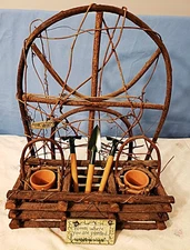 Herb Garden Twig Basket Hanging Set w/ Pots & Mini Garden Tools