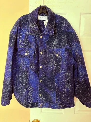 2k New Off-White c/o Virgil Abloh Jacket Coat Jacquard Denim Logo Men S Italy image 5