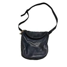 Tignanello Navy Blue Leather Crossbody Bag Flap Fold Over Zip Magnetic Closure