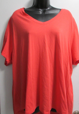 Womens 3X (24W/26W) Tangerine SS Vneck Stretch Pullover T-shirt TERRA & Sky