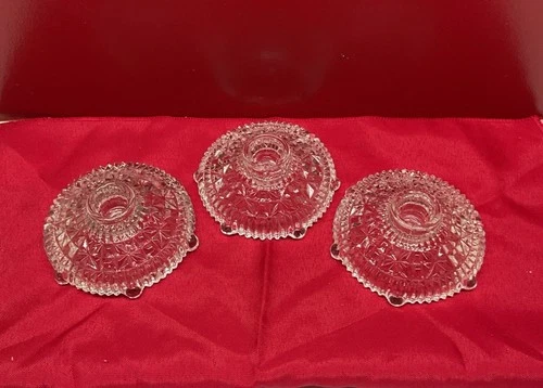 4 VTG Anchor Hocking Candle Holders Stars & Bars Footed Glass Classic Timeless