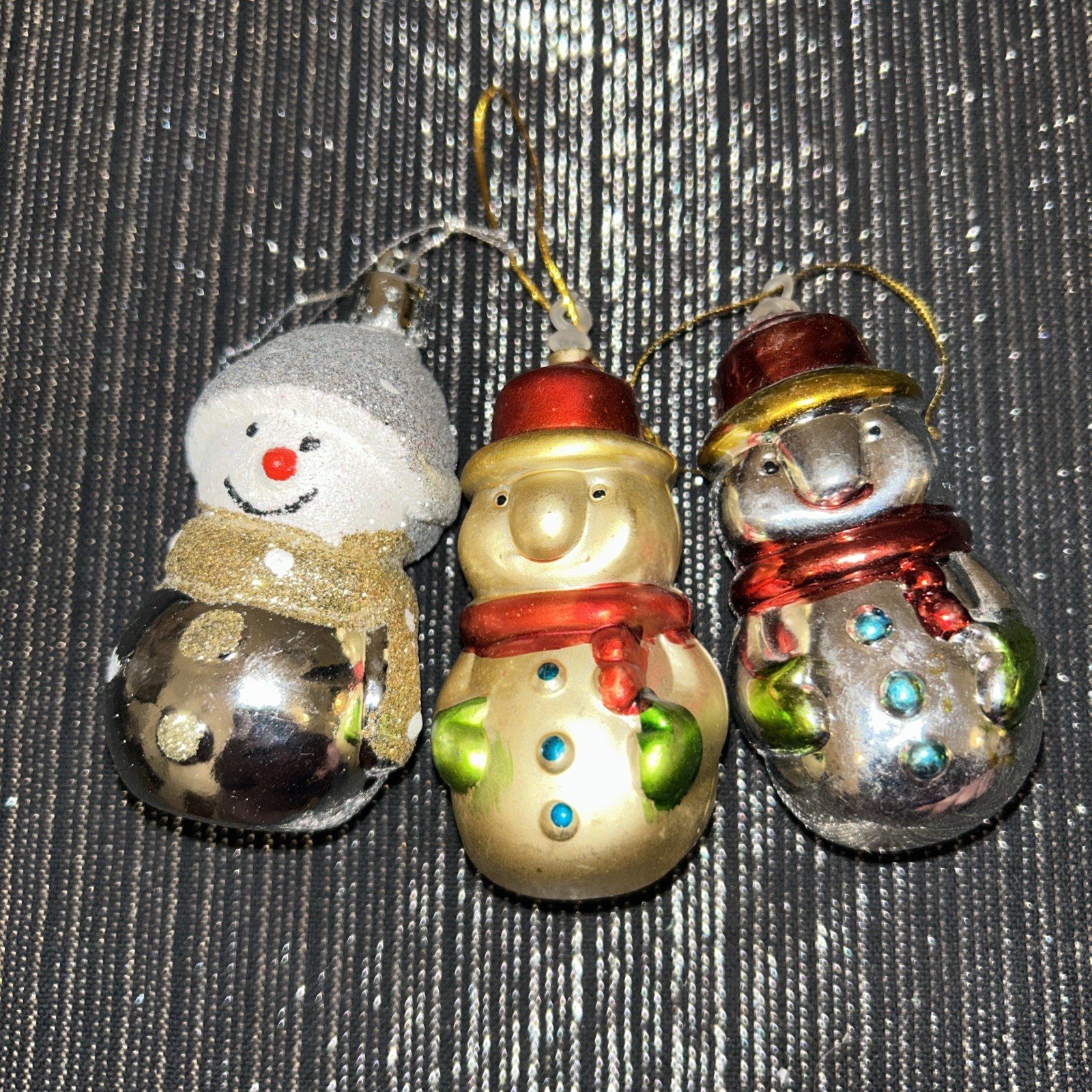 Vintage Plastic Christmas Ornament Blow Mold Metallic Lot 39-trees snowman Santa