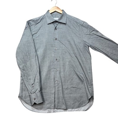 Stefano Ricci Button Down Shirt Men 16.5 42 Gray Long Sleeve Geometric Print EUC