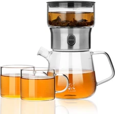 Modern Glass Tea Infuser Teapot Set, Smart One Touch Tea Maker for Loose
