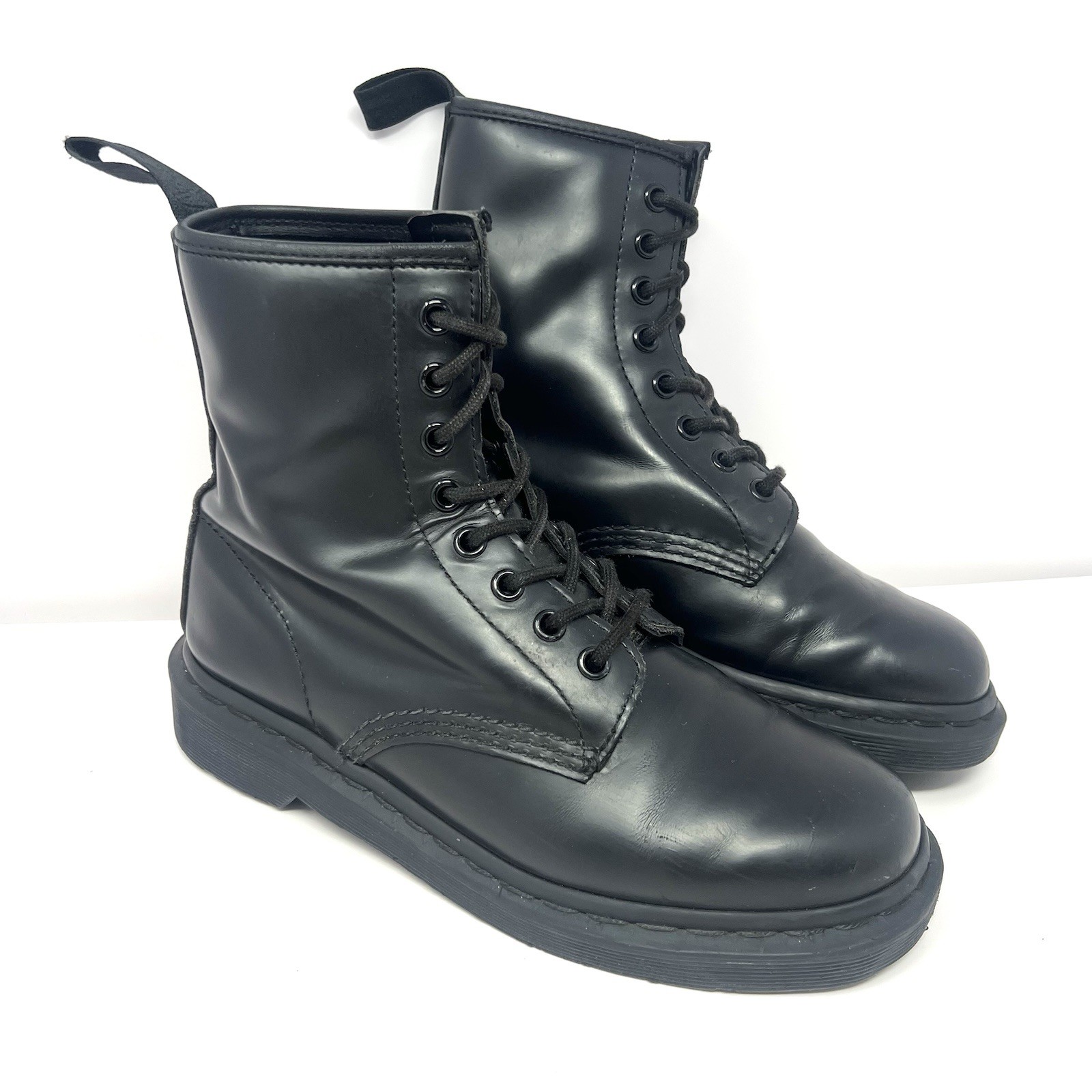 Dr. Doc Martens Women’s 1460 Mono Combat Boots Sz 7 Smooth Black Leather 8 Hole
