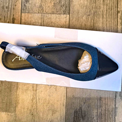 Aniston by BAUR Damen Slingback Ballerinas Denim Blau/Schwarz 38 Lackkappe