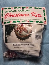 Merri Mac BEADED POINTSETTIA SATURN Vtg Satin Sequin Bead Christmas Ornament Kit