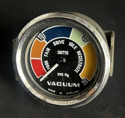 SMITHS VINTAGE VACUUM PRESSURE GAUGE MG TRIUMPH LOTUS TVR MINI RILEY ELF HORNET
